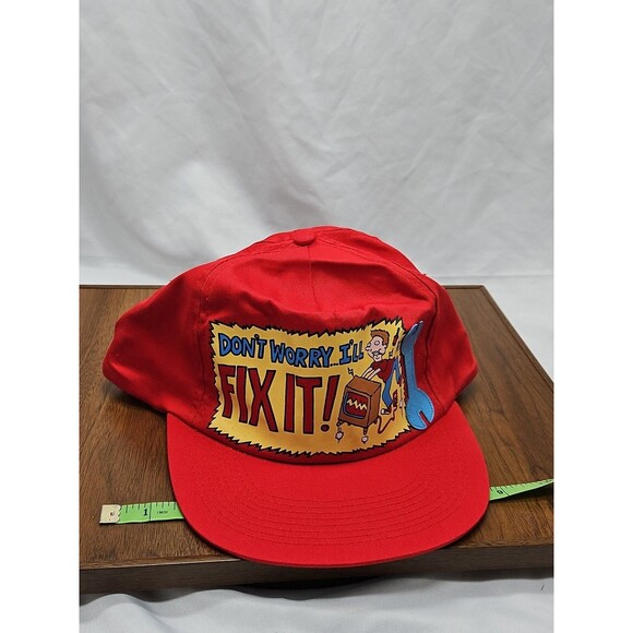 Vintage 80s 90s Don't Worry I'll Fix it Red Funny Hat Cap Snapback Dad Novelty - Picture 11 of 11